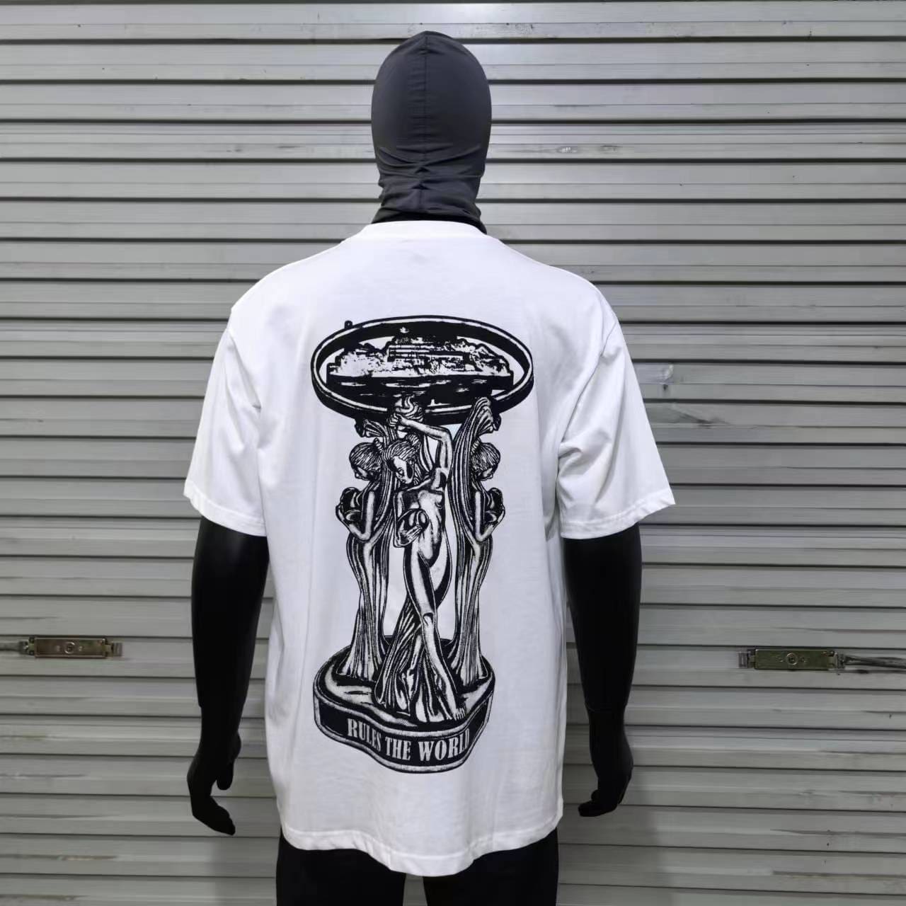 Corteiz Street Fashion Goddess Sculpture Print T-Shirt for Men and Women