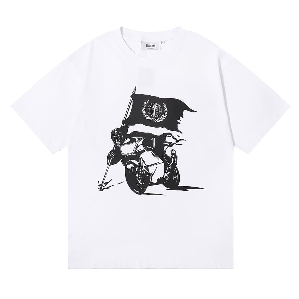 Trapstar Outlaw Tee Knight Flag Print Casual T-Shirt for Men and Women Summer