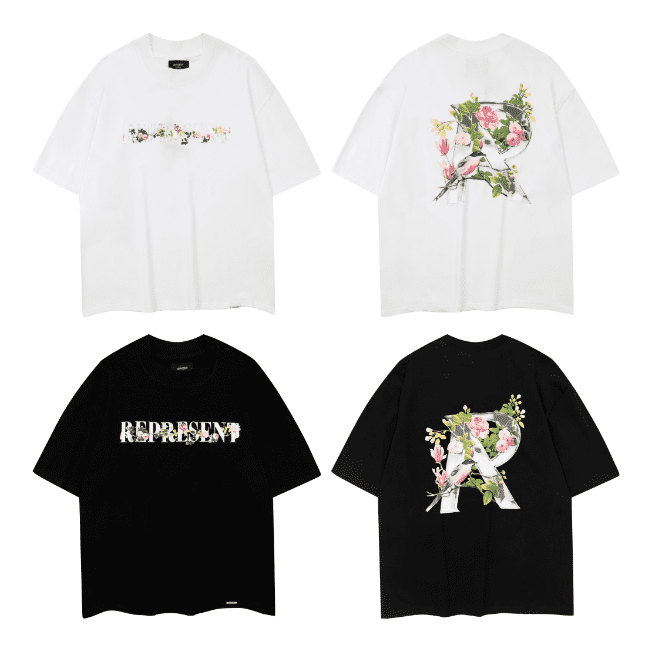 Represent Flower Letter High Street Casual T-Shirt for Men and Women