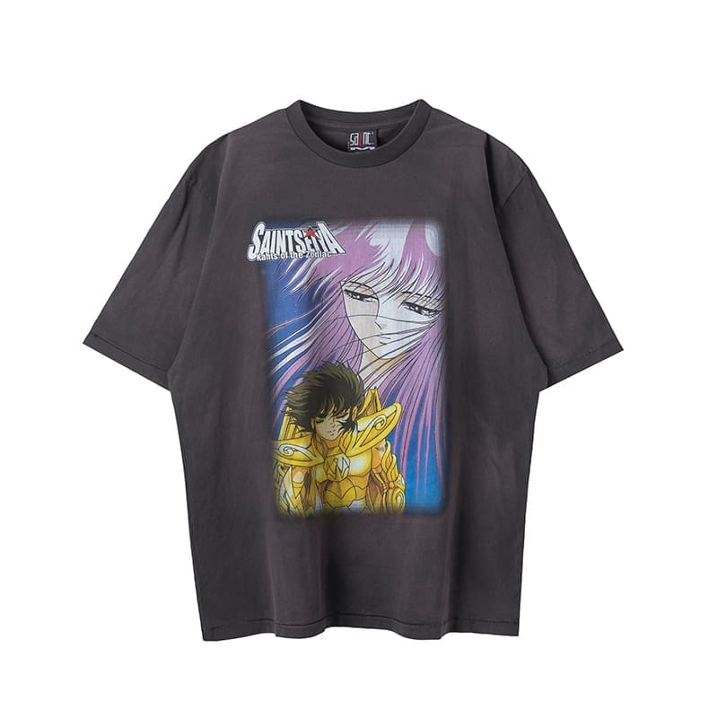 Saint Michael Saint Seiya Anime Print Vintage Washed T-Shirt for Men and Women