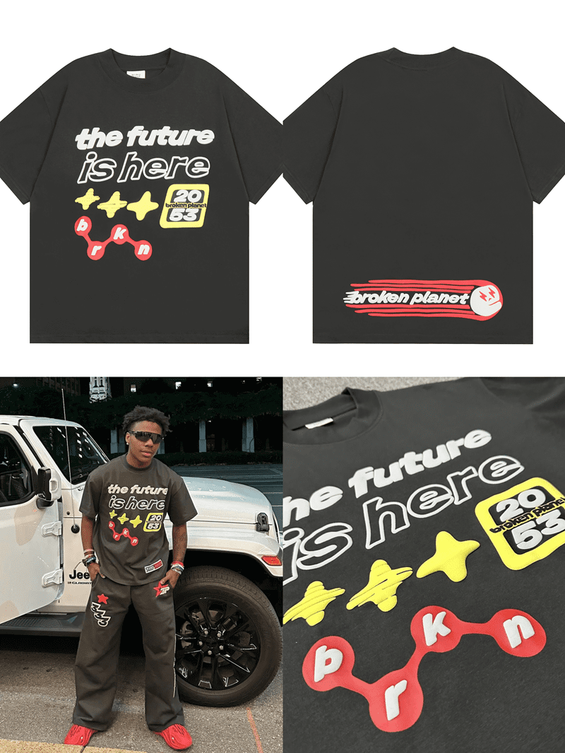 Broken Planet Puff Print Loose Short Sleeve T-Shirt for Men and Women