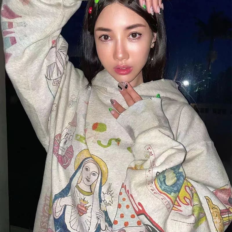 Saint Michael Graffiti Hoodie Loose Sweater for Men and Women