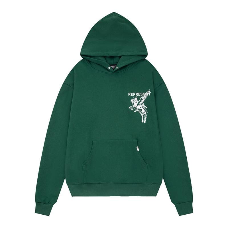 Represent Pegasus Knight Print Hooded Pullover Terry Sweater for Men and Women