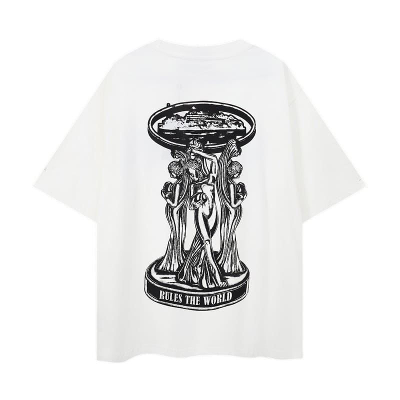 Corteiz Street Fashion Goddess Sculpture Print T-Shirt for Men and Women