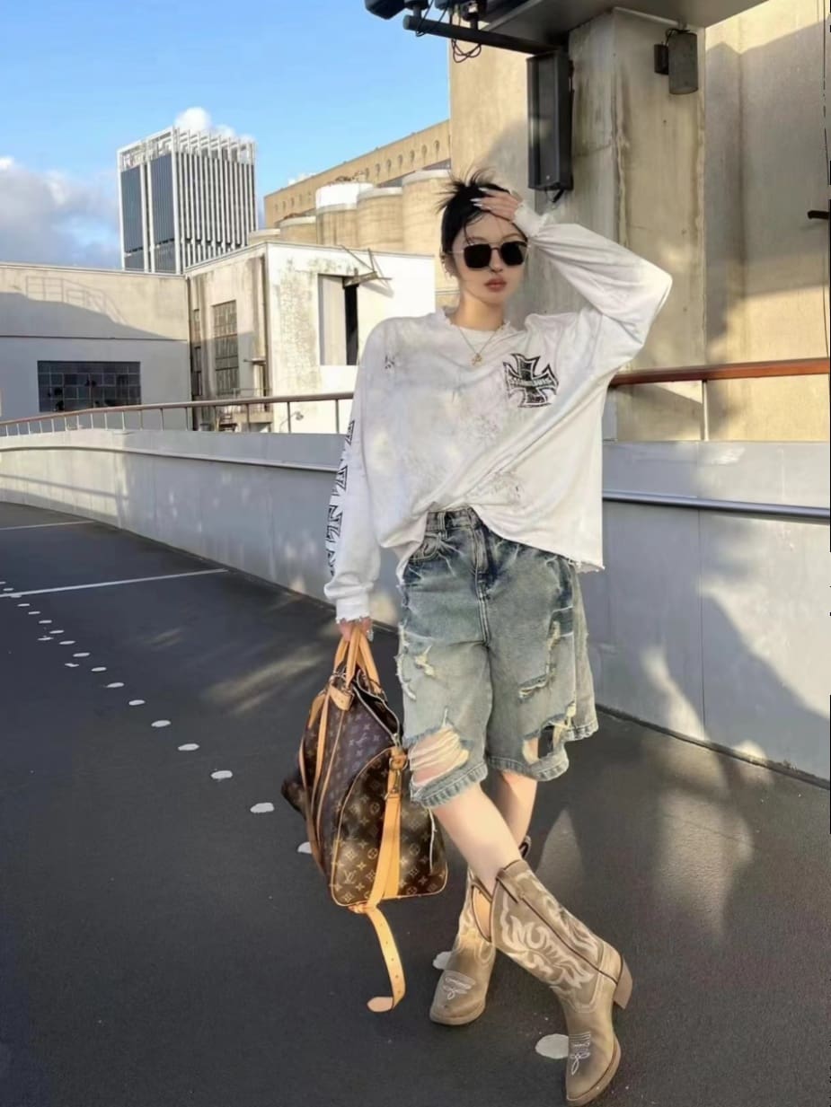 saint L**is long sleeve graffiti cross star t-shirt street fashion