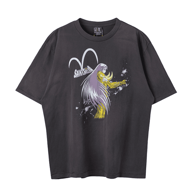 Saint Michael Saint Seiya Anime Print Vintage Washed T-Shirt for Men and Women