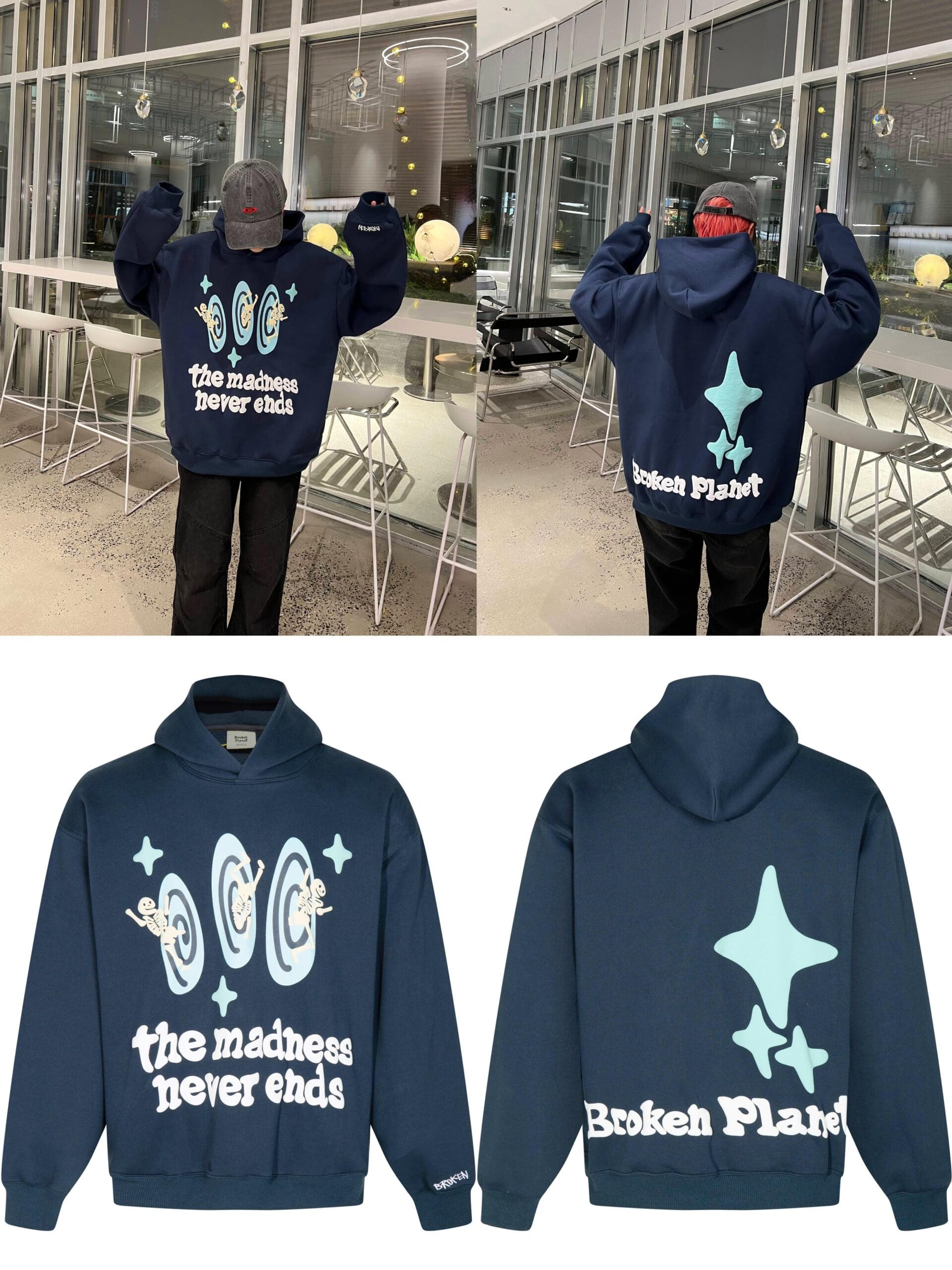 Broken Planet Puff Print Hooded Sweater Loose Fit for Men and Women