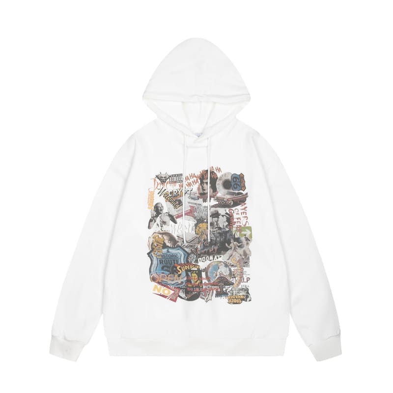 GRAILZ Retro Portrait Letter Print High Street Hoodie for Men and Women