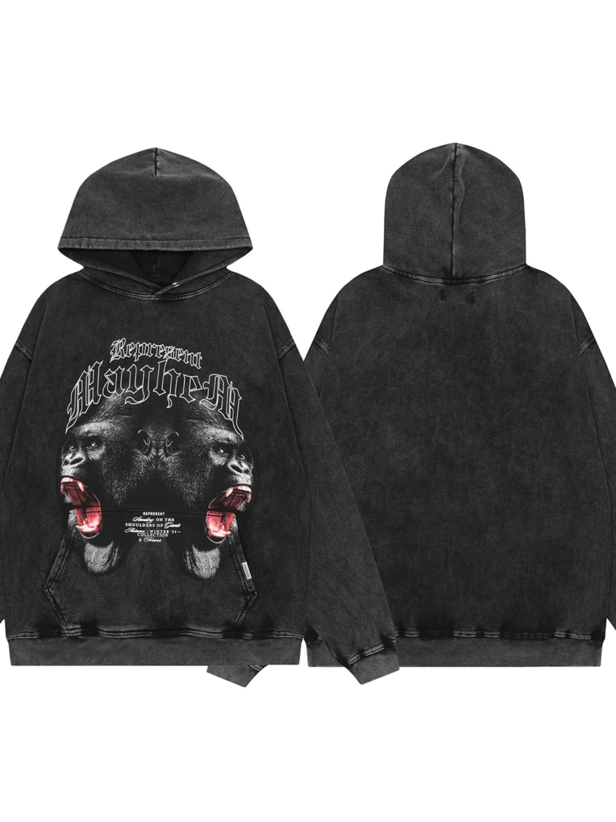 Represent Orangutan Print Hoodie Washed Hooded Pullover Coat