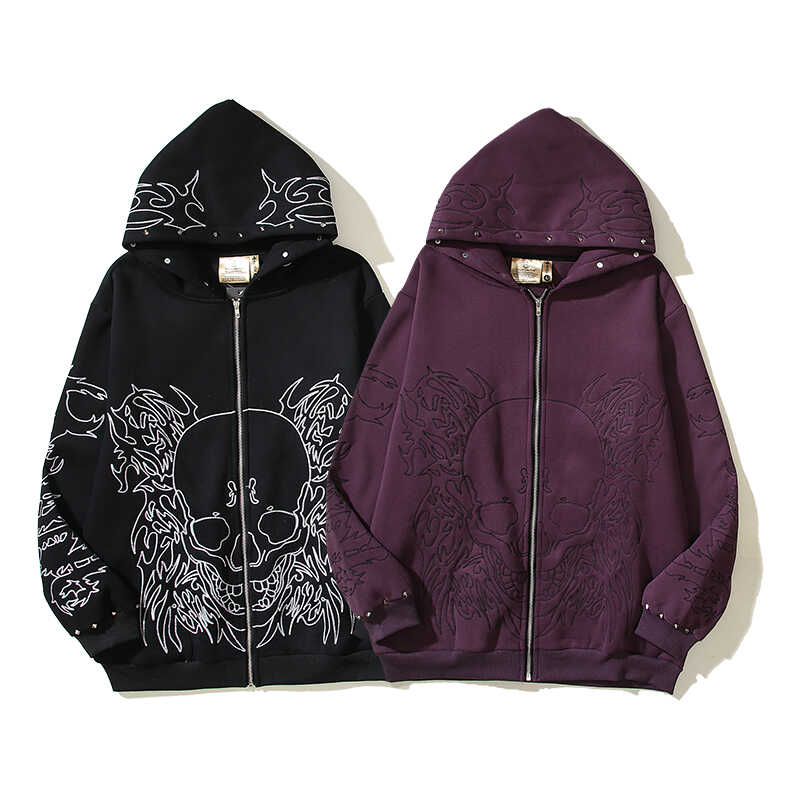 Revenge Needle Embroidered Rivets Hoodie