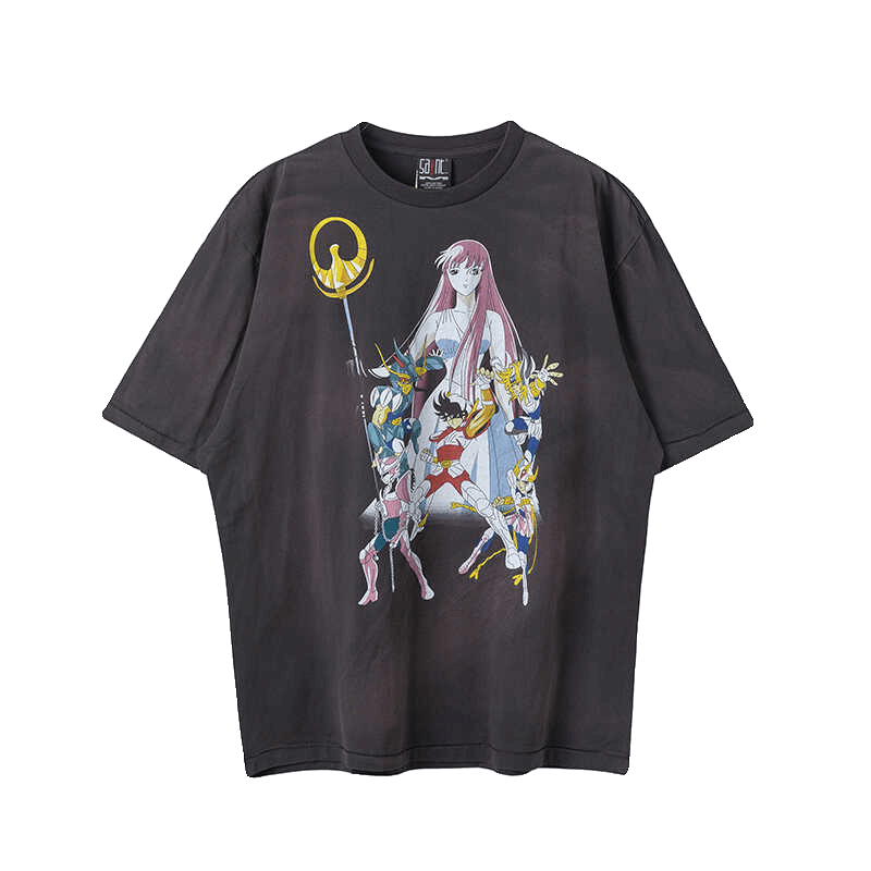 Saint Michael Saint Seiya Anime Print Vintage Washed T-Shirt for Men and Women