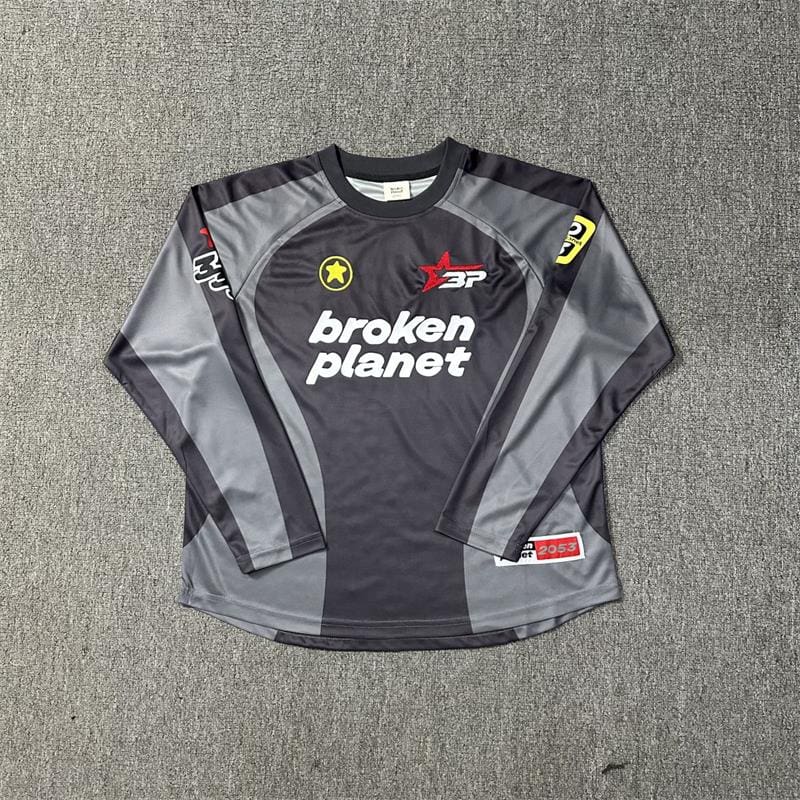 Broken Planet Mesh Color Block Embroidered Long Sleeve T-Shirt