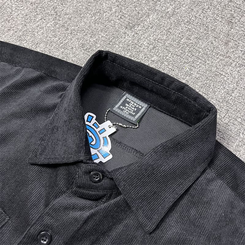 ADWYSD Sun Roll Embroidered Logo Corduroy Workwear Shirt Loose Casual Style