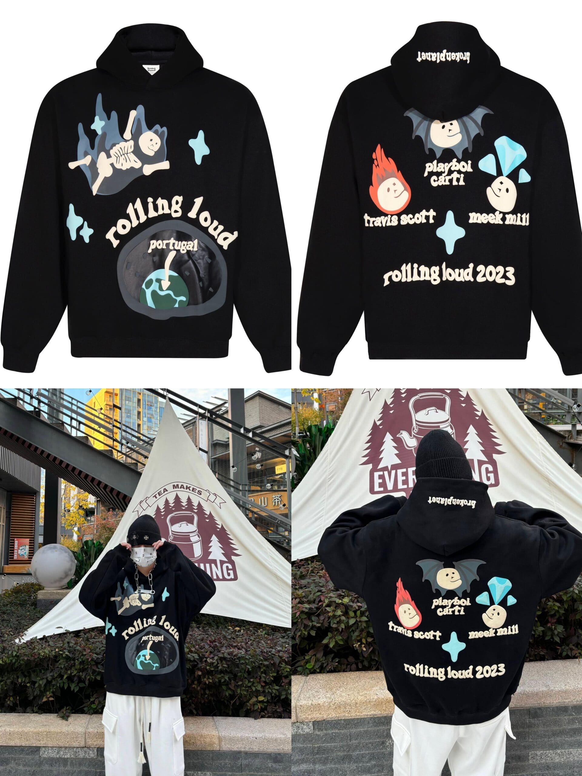 Broken Planet Puff Print Hooded Sweater Loose Fit for Men and Women