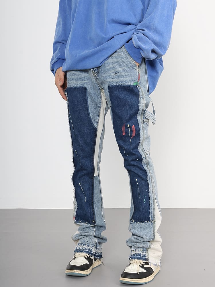 Gallery Dept Splash-Ink Contrast Bell-Bottom Jeans