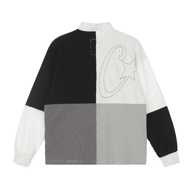 Corteiz Devil Island Color Block Embroidery Long Sleeve Polo Shirt Men’s Drill Style Loose Top