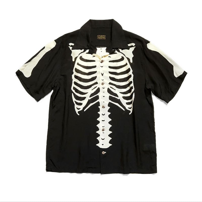 Kapital22Ss Hida Hehong Bone Print Cuban Collar Shirt