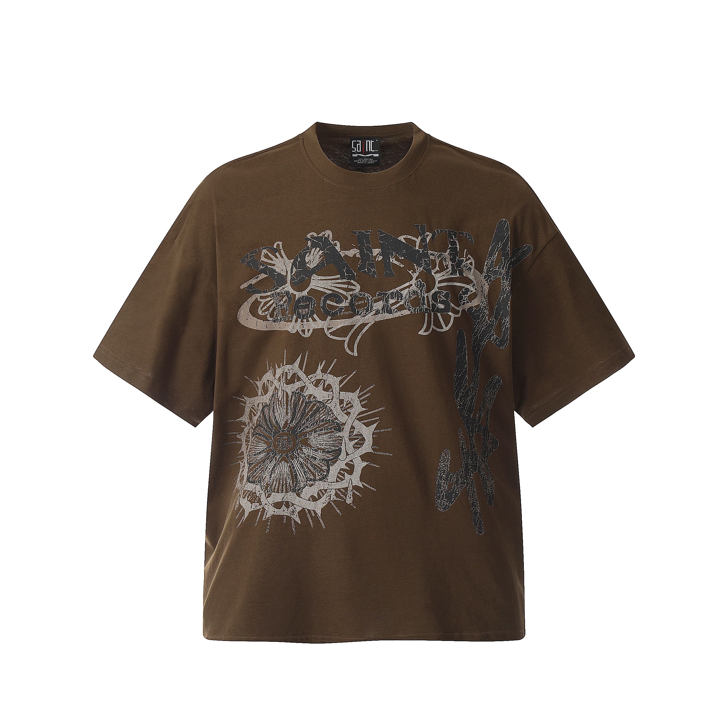 Saint Michael Letter Embroidery Vintage Short Sleeve T-Shirt Heavy Style