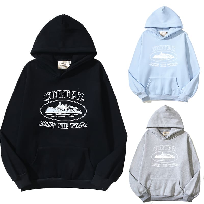 Corteiz Devil Island Letter DRILL Style Hooded Pullover Hoodie