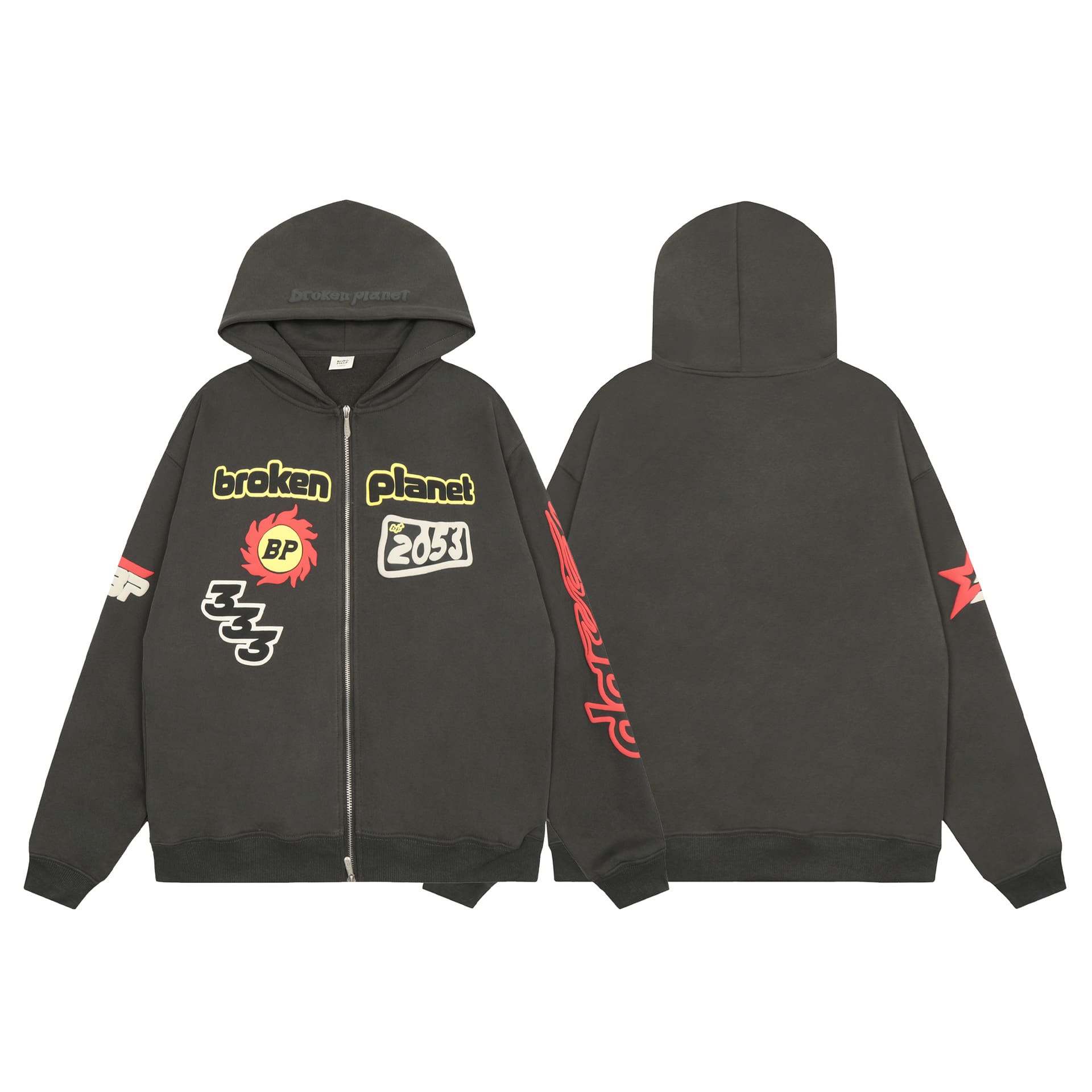 Broken Planet Puff Print Zipper Sweater and Casual Trousers