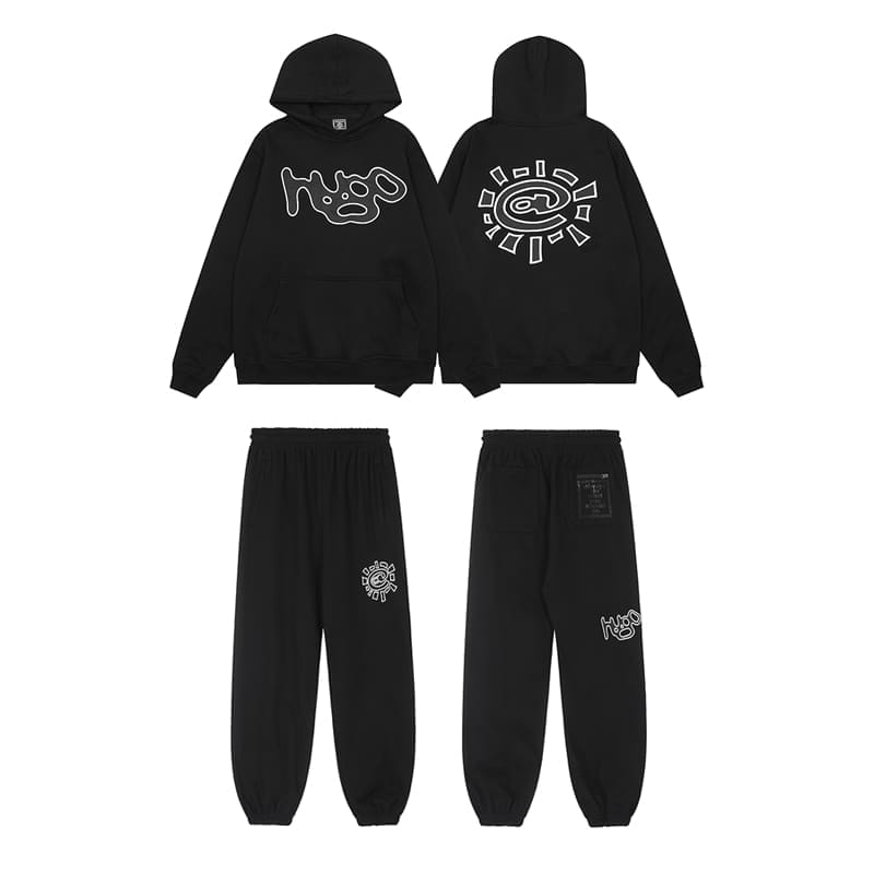ADWYSD Sun Roll Embroidered Fleece-Lined Suit High Street Loose Hoodie and Casual Pants