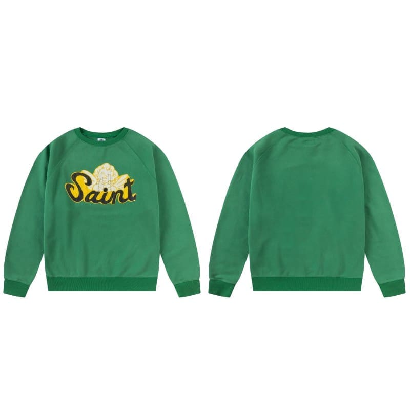 Saint Michael Retro Round Neck Sweater Thick Long Sleeve Top for Men and Women