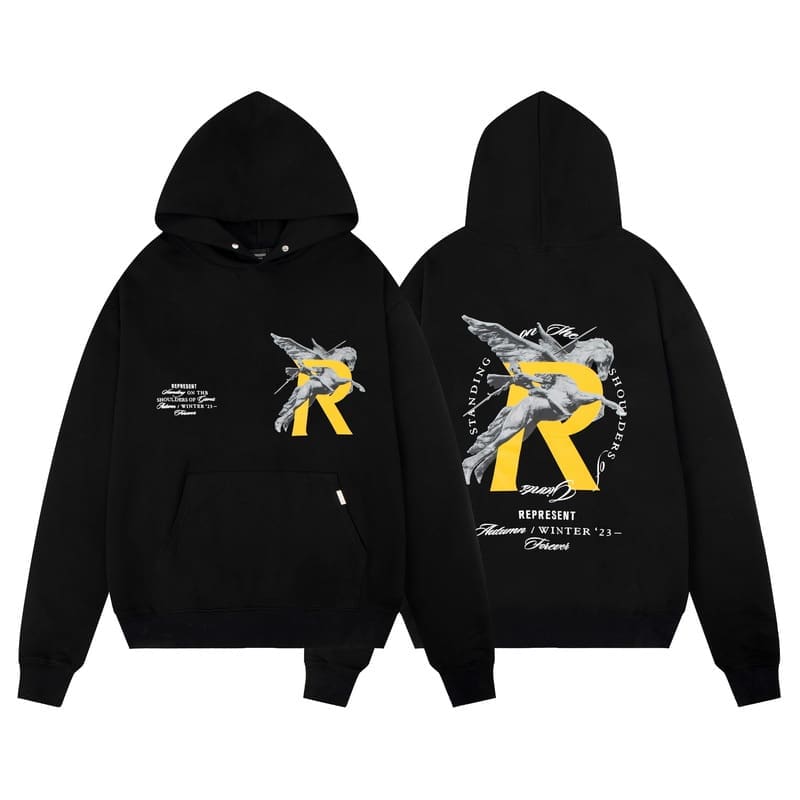Represent Angel Letter Print Long Sleeve Hooded Sweater Casual Terry Hoodie