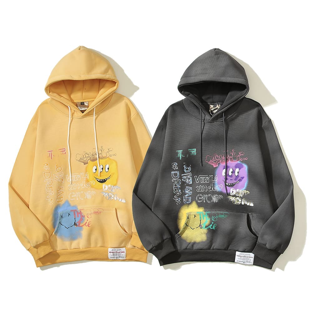 Liu Xianhua Smiley Retro Distressed Mud Printed Graffiti Hoodie