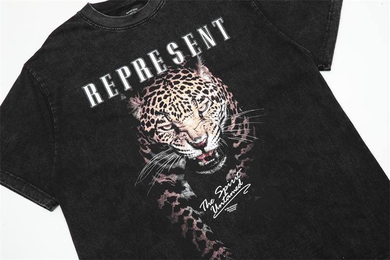 Represent Leopard Print Vintage Washed Distressed T-Shirt for Spring and Summer