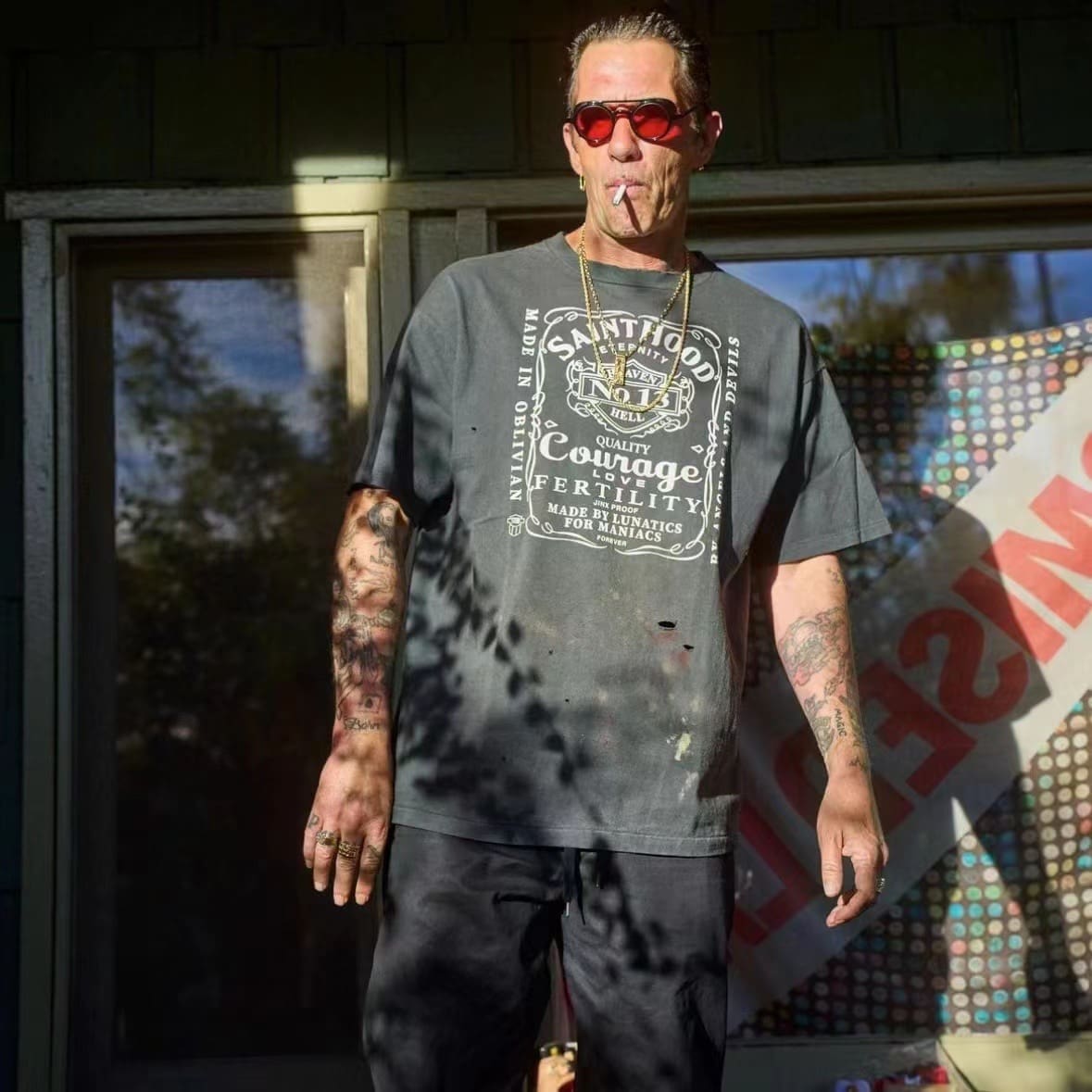 Saint Michael x Neighborhood High Street Ripped Short Sleeve T-Shirt for Men and Women