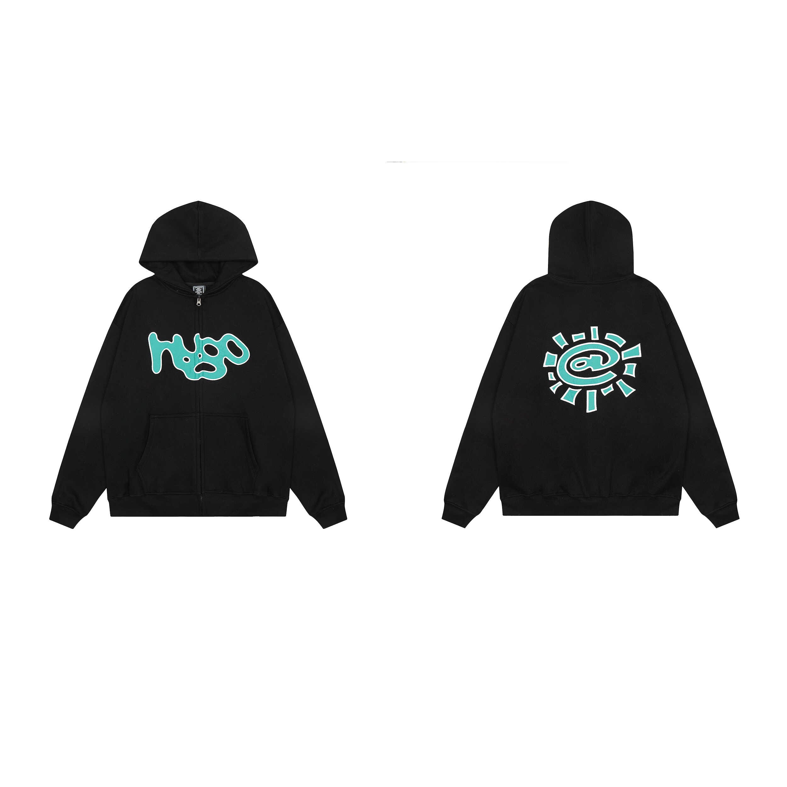 ADWYSD Sun Roll Embroidered Velvet Zipper Hooded Couple Sweater