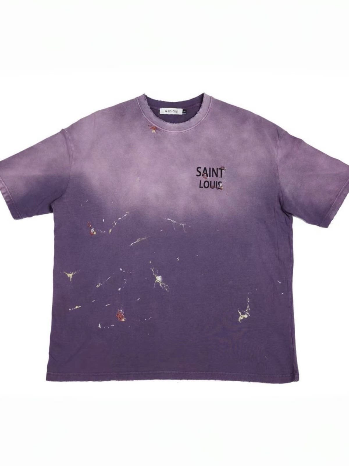 saint L**is washed gradient black letter logo loose distressed t-shirt