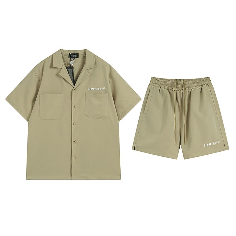 Represent Simple Letter Embroidery Loose Short Sleeve Shirt and Shorts Set