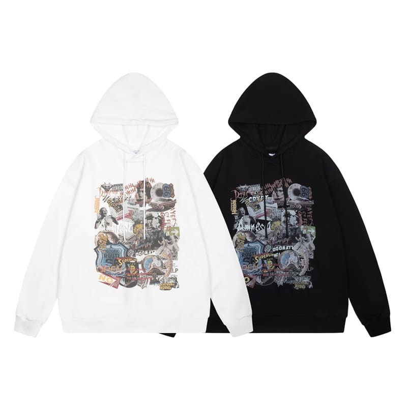 GRAILZ Retro Portrait Letter Print High Street Hoodie for Men and Women