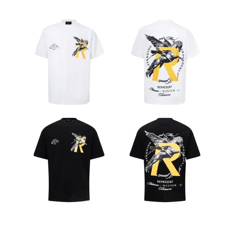 Represent Pegasus Knight Slogan Logo T-Shirt Casual Loose Short Sleeve for Men and Women