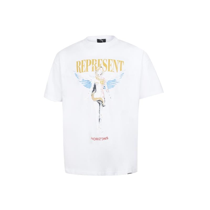 Represent Elf Angel Print Retro Washed Distressed Casual Short Sleeve T-Shirt