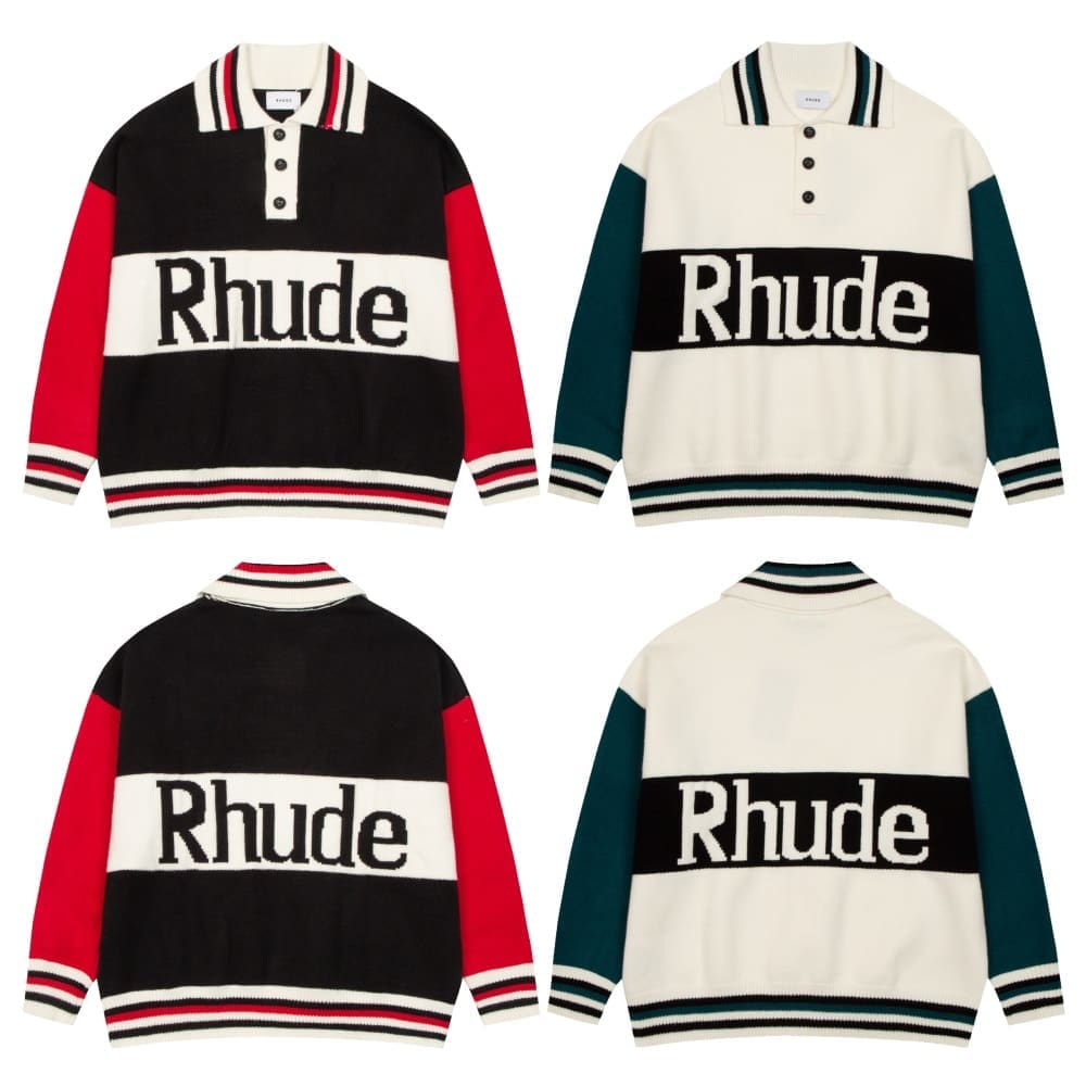 Rhude Striped Retro Polo Collar Sweater