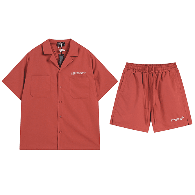 Represent Simple Letter Embroidery Loose Short Sleeve Shirt and Shorts Set