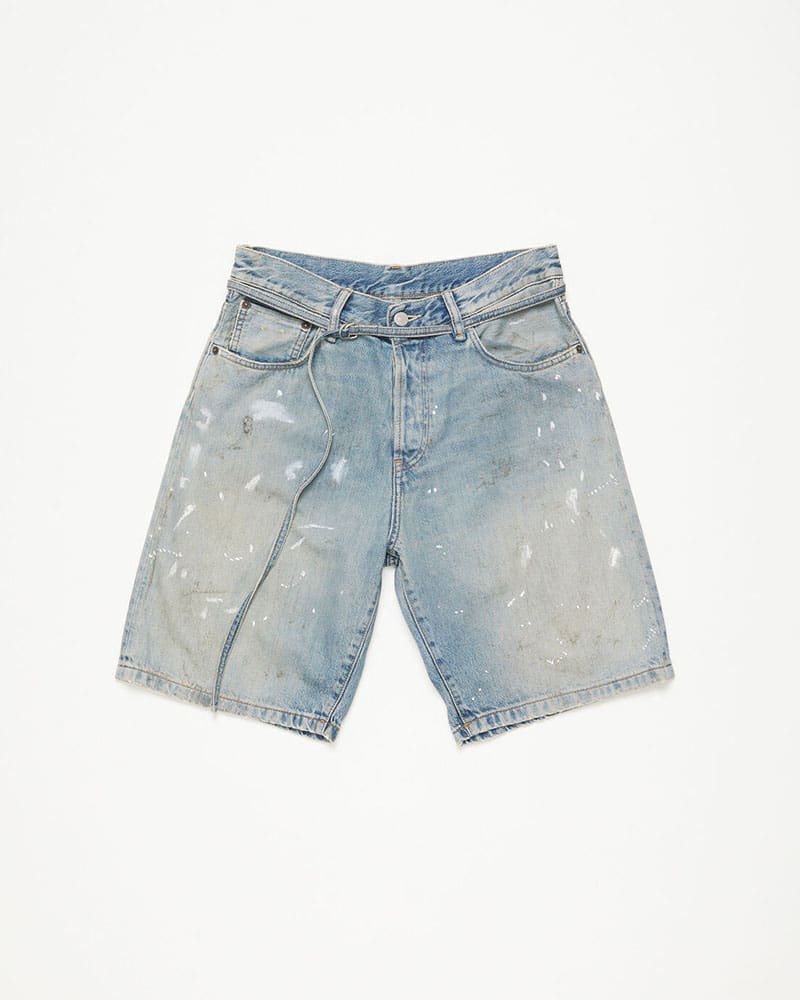 Acne Studios Handmade Splash-Ink Mud Dyed Washed Denim Shorts for Men