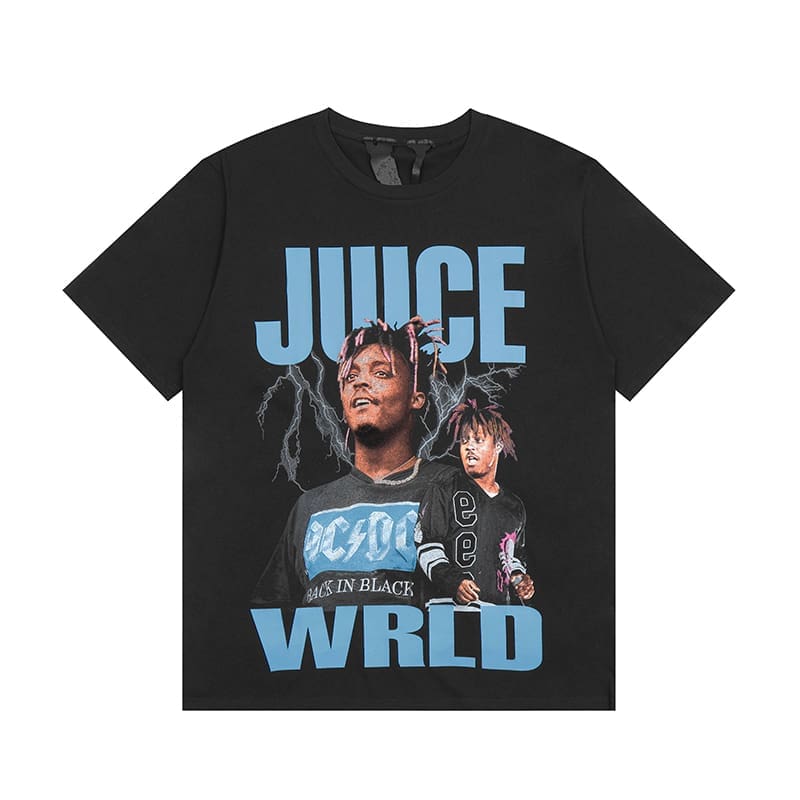 VLONE FOG Juice WRLD Blue V Poster Print Loose T-Shirt for Men