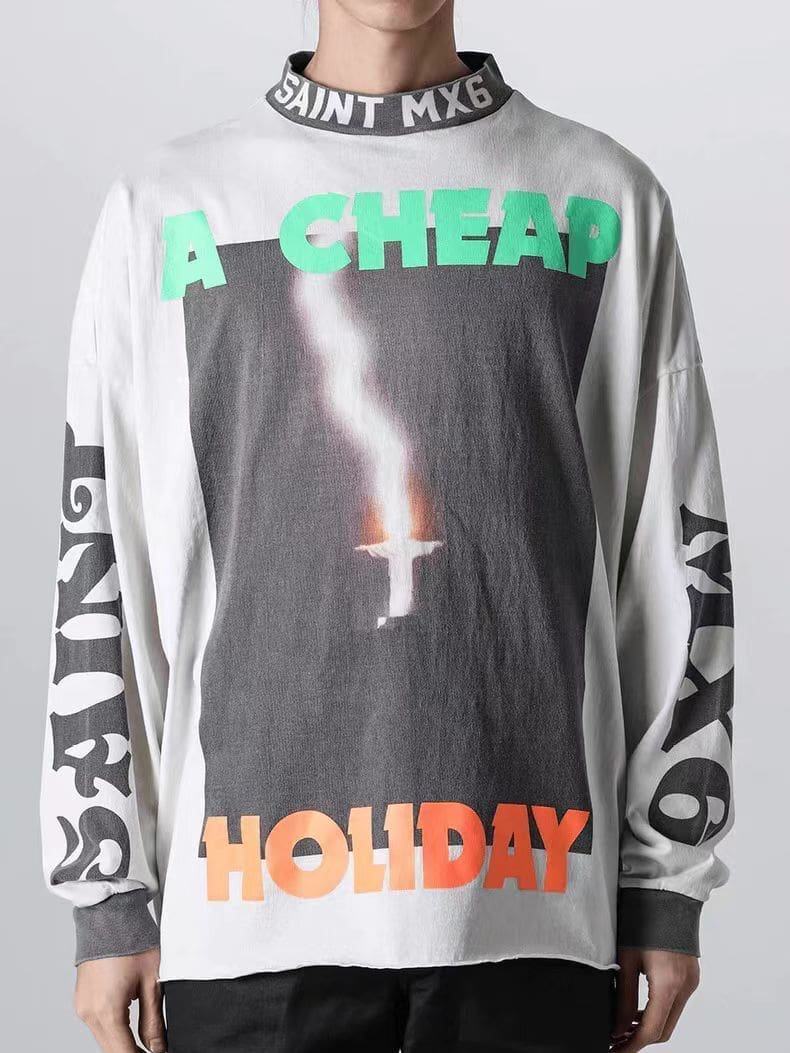 Saint Michael American-Style Distressed Long-Sleeved T-Shirt for Men and Women