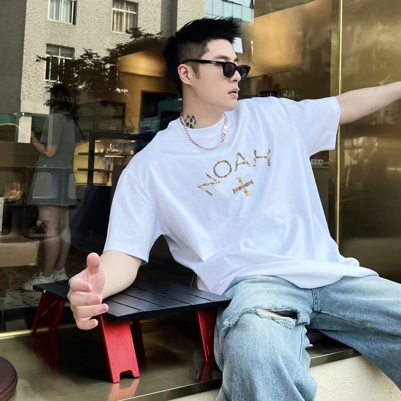 Noah Plaid Cross Tee