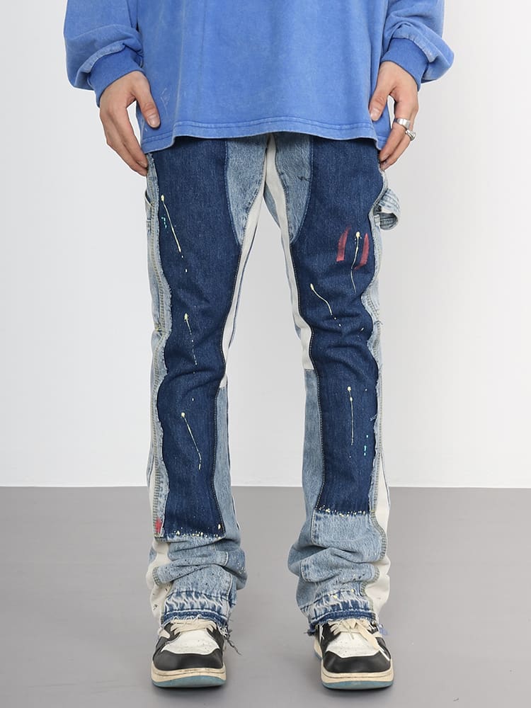 Gallery Dept Splash-Ink Contrast Bell-Bottom Jeans