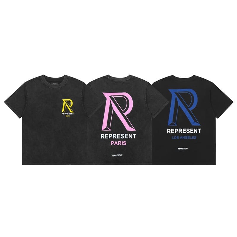 Represent Washed Distressed Letter Print Vintage Short Sleeve T-Shirt