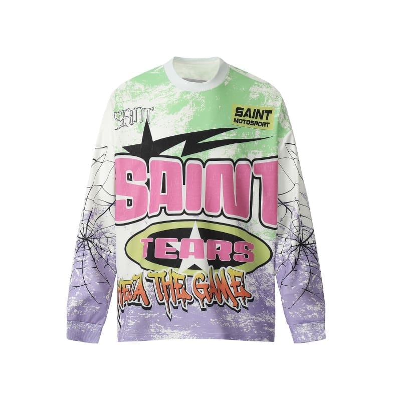 Saint Michael Denim Tears Full Printed Long Sleeve Vintage Shirt for Men