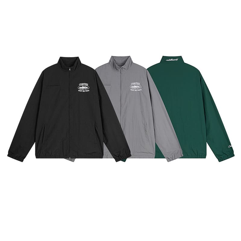 Maychao Corteiz Devil Island Embroidered Logo Zipper Coat