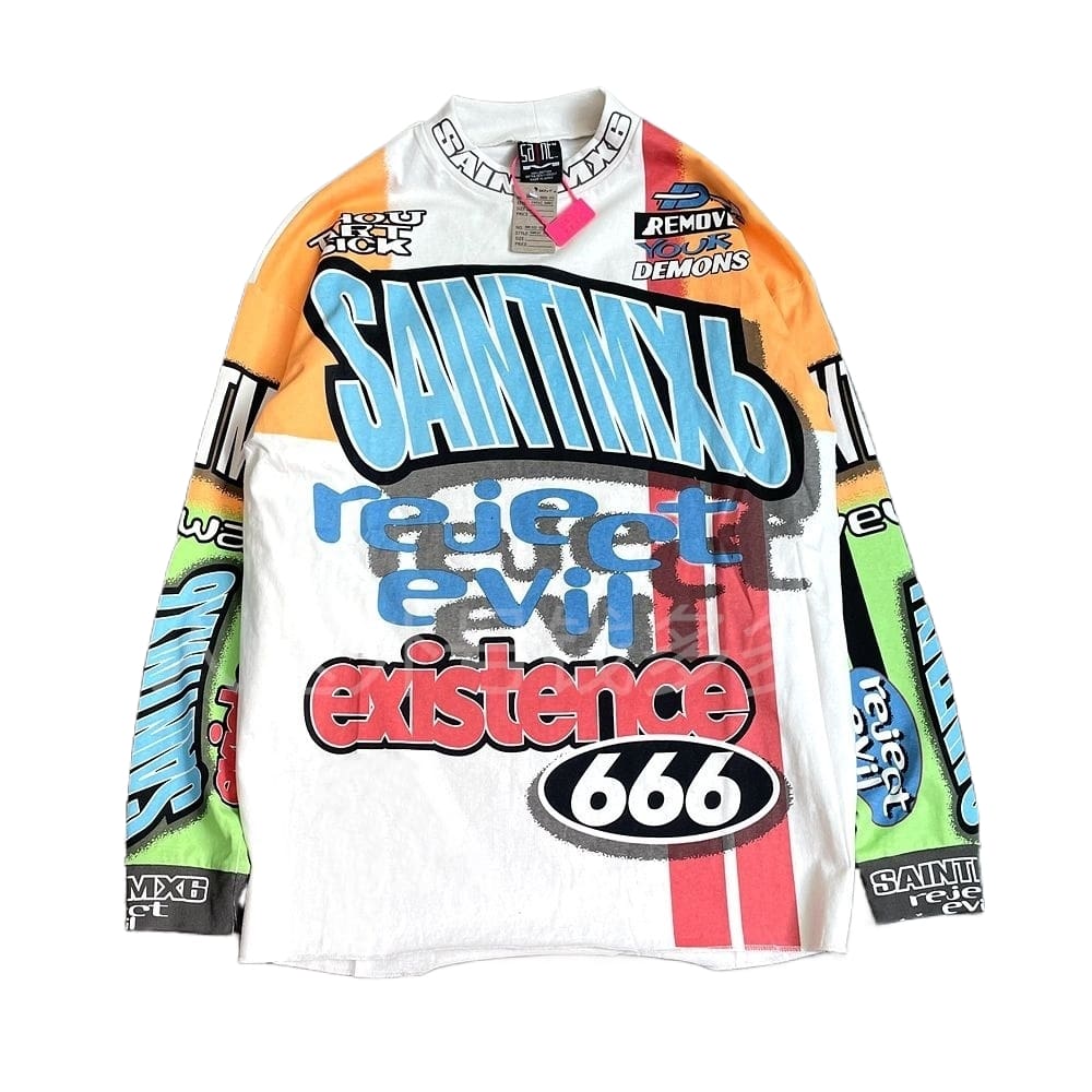 Saint of Michael Graffiti Cotton Wide Round Neck Long Sleeve T-Shirt for Men