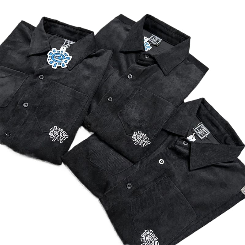 ADWYSD Sun Roll Embroidered Logo Corduroy Workwear Shirt Loose Casual Style