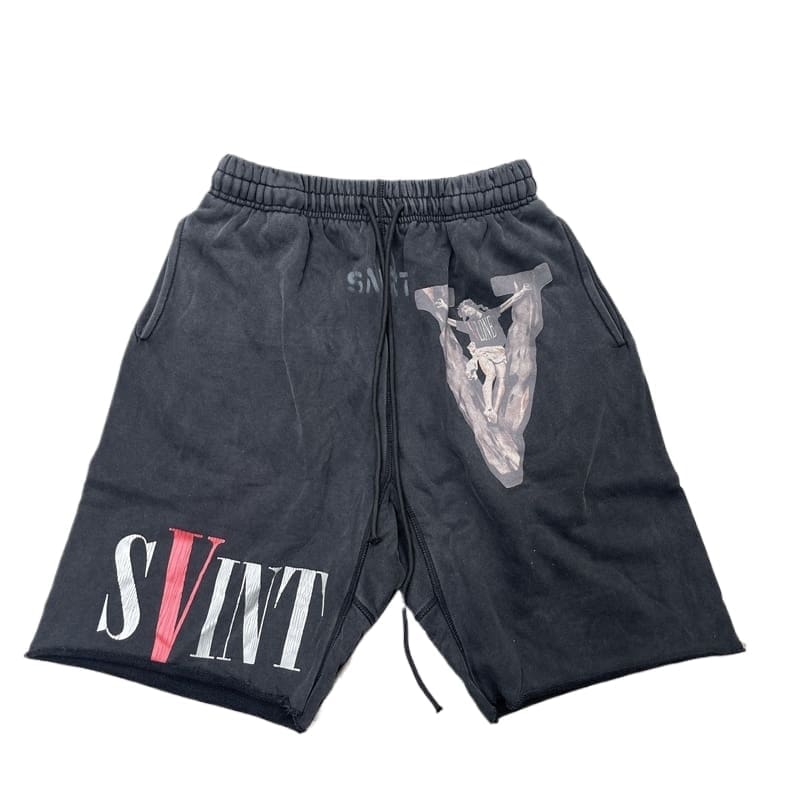 Saint Michael VLONE Graffiti Distressed Casual Fifth Pants for Men