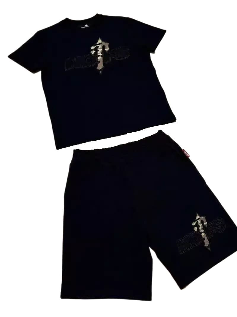 NOFS Letter Print Y2G Hip Hop Sports Suit Short Sleeve Shorts